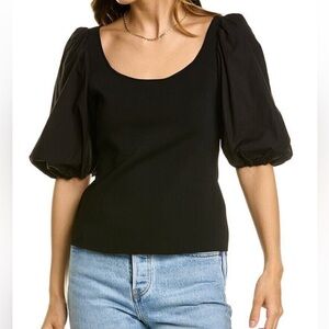 Theory Puff Sleeve Scoop Neck Top in Black
